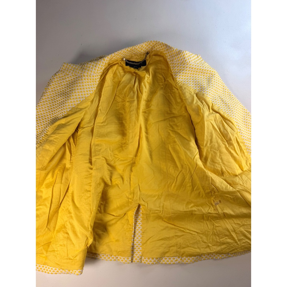 Talbots Blazer Womens 10 Yellow Textured Dot Open Front Mandarin Collar - Picture 6 of 6